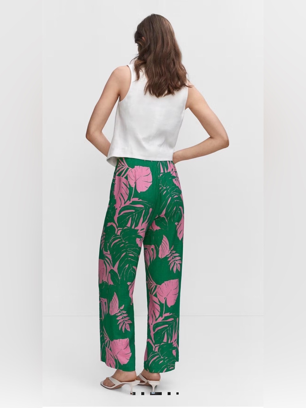 NWT Women's Green & Pink Tropical Wide-Leg Pants - Picture 4 of 7